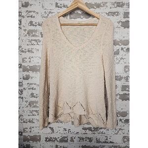 Anthropologie Yellow Bird Sweater Size Small Cream Pointelle V Neck‎